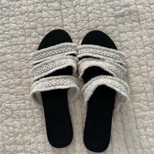 Rothy's Black and Cream Sandals